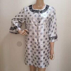 MARC JACOBS METALLIC POLKA DOT COAT DRESS MOD GOGO JEWELED NECKLINE sz 4